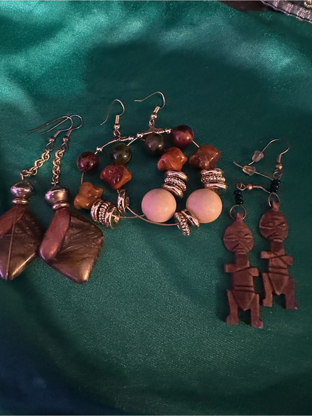 3 sets of dangle Handcrafted Brown Wood and Bead and resin- Women Jewelry